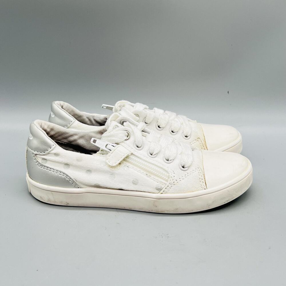 Geox Shoes Girls 12c White Silver Canvas Respira Polka Dot Low Top Zip Sneakers